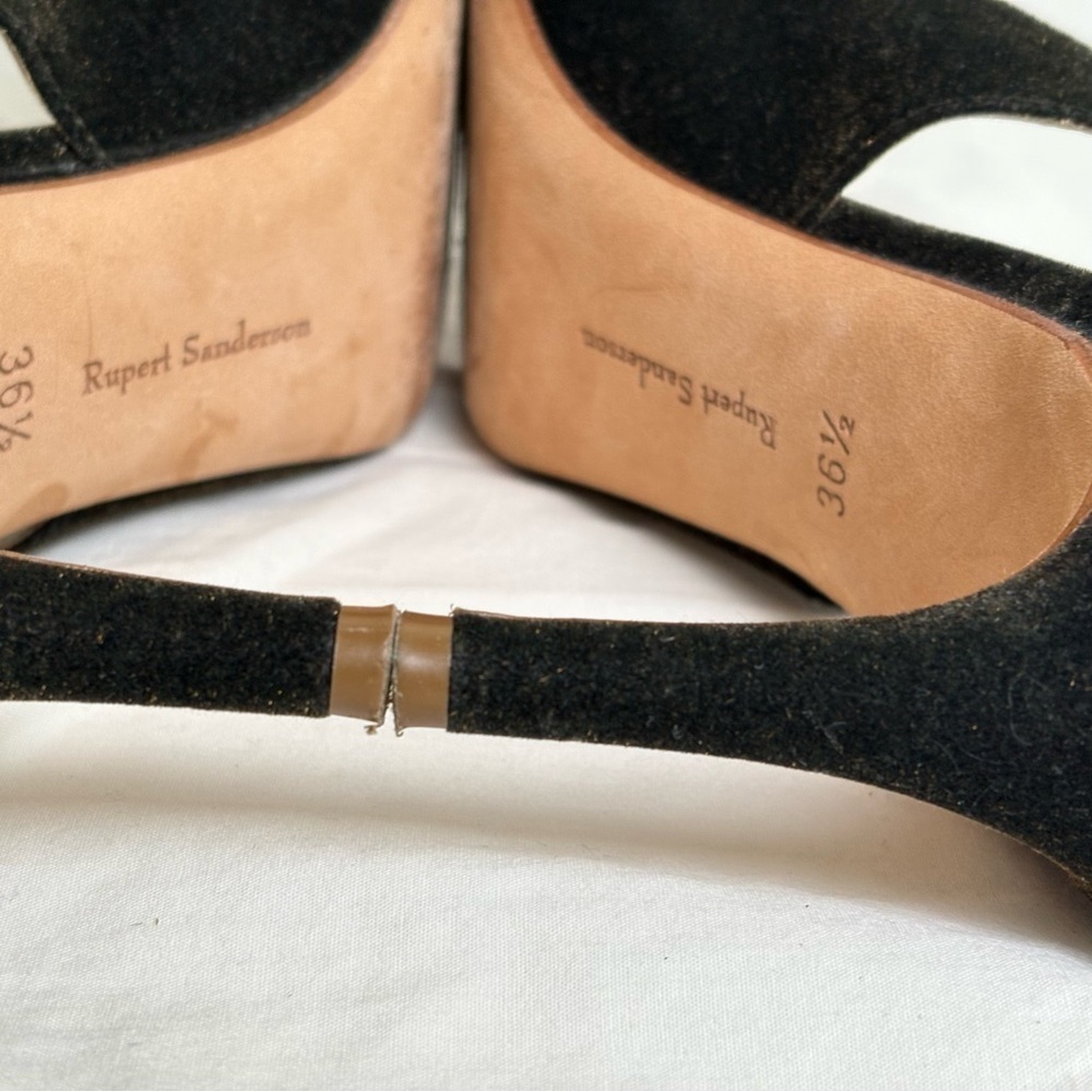 RUPERT SANDERSON Green Gold Velvet Pointed Toe Kitten Heel Slingback ITALY 5.5 - Picture 10 of 17